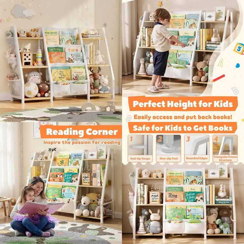 

Montessori-Style 3-Tier Kids' Book and Toy Organizer, Nursery & Playroom Storage Shelf in Burlywood