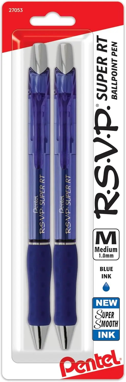 

Smooth Ballpoint Pen, 1.0mm Medium Blue Ink, 2-Pack, Comfort Grip