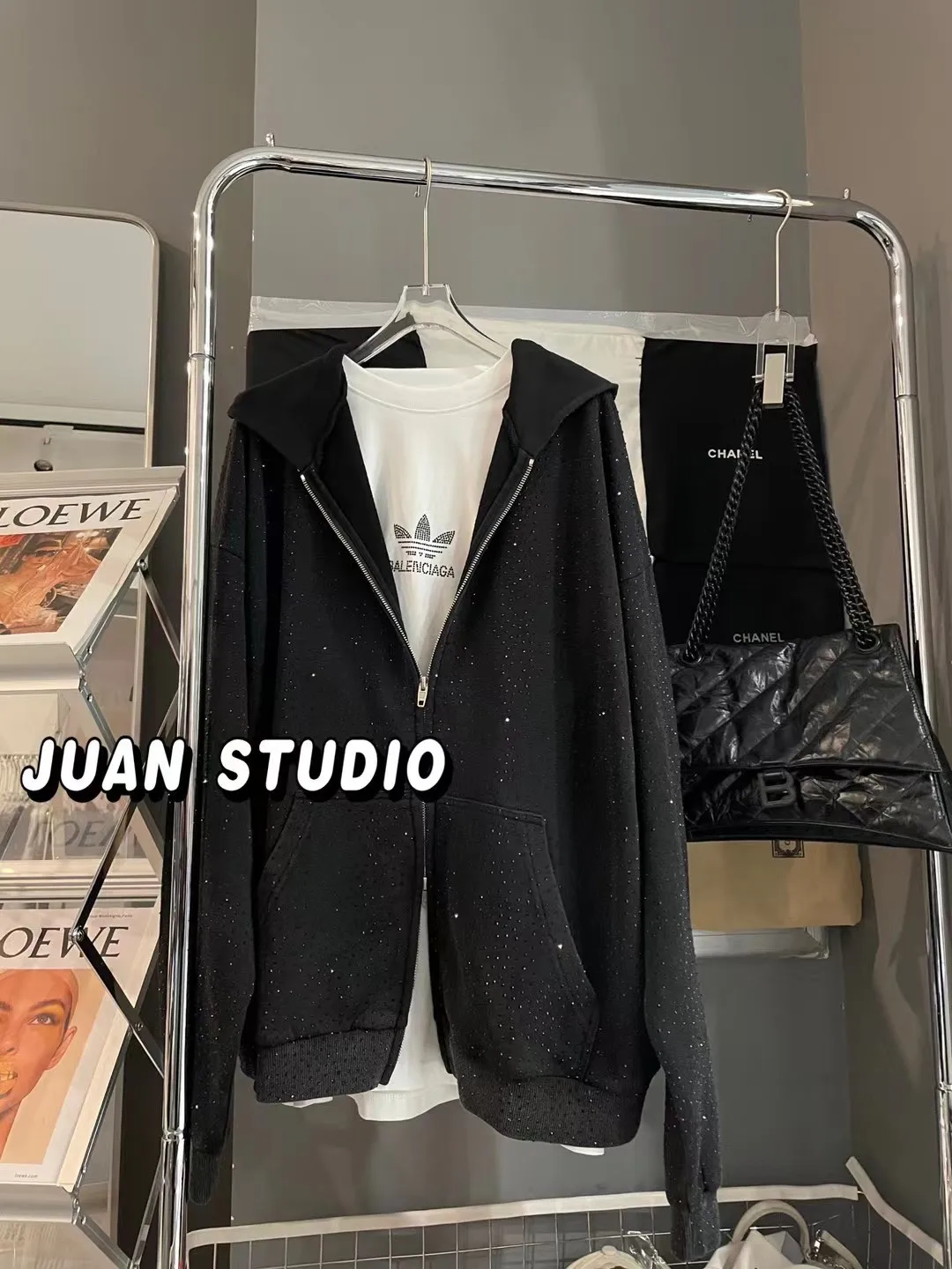 

Faionable Lazy Sle Starry Long Sve Hoodie Cardigan Women's Loose Fit Heavy Du Zipper Closure Commute Sle Jaet