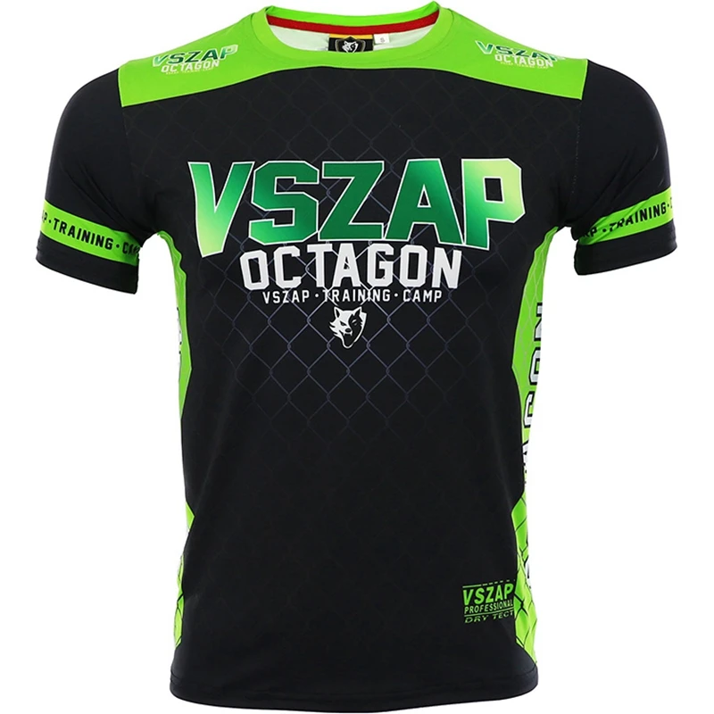 MMA Rashguard szybkoschnący Vszap Muay Thai T Shirt z krótkim rękawem poliestrowe kompresyjne koszulki bokserskie siłownia Jiujitsu