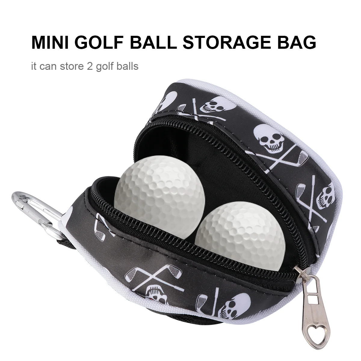 Head Printed Ball Storage Bag Tote BagGolf Ball Holder Pouch Bag Tees Pouch Bag (Black)