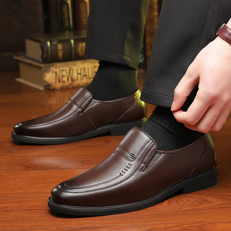 Leather Men's Business Shoes Middle-aged and Elderly Father's Cow Leather Spring Autumn Non Slip Shoes Male Designer Loafers