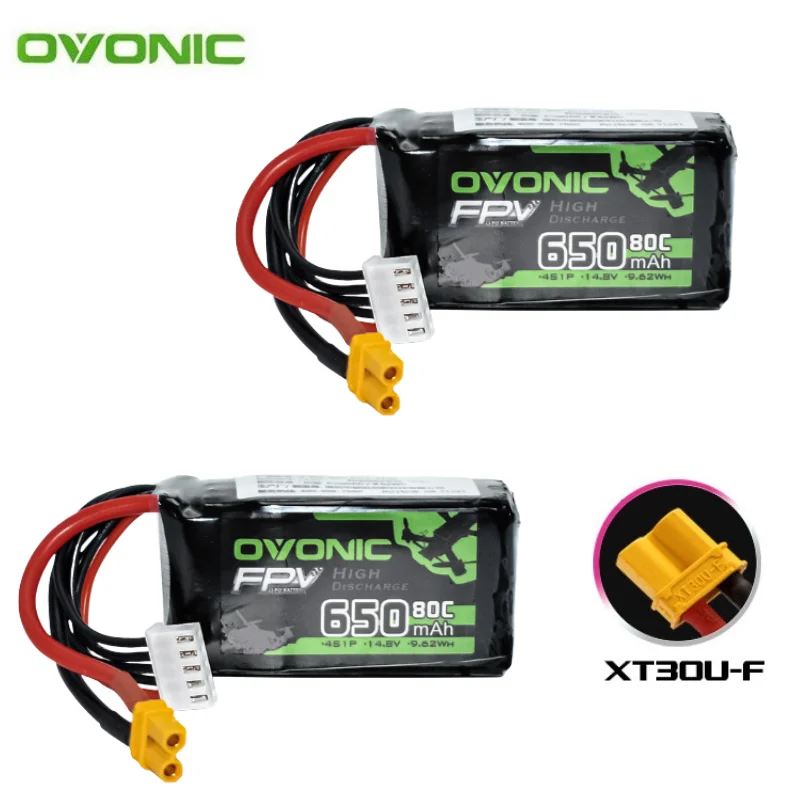 2Pcs Ovonic 14.8V Lipo Battery 650mAh 80C For RC FPV Airplane Quadcopter Helicopter Drone Parts 4S Battery
