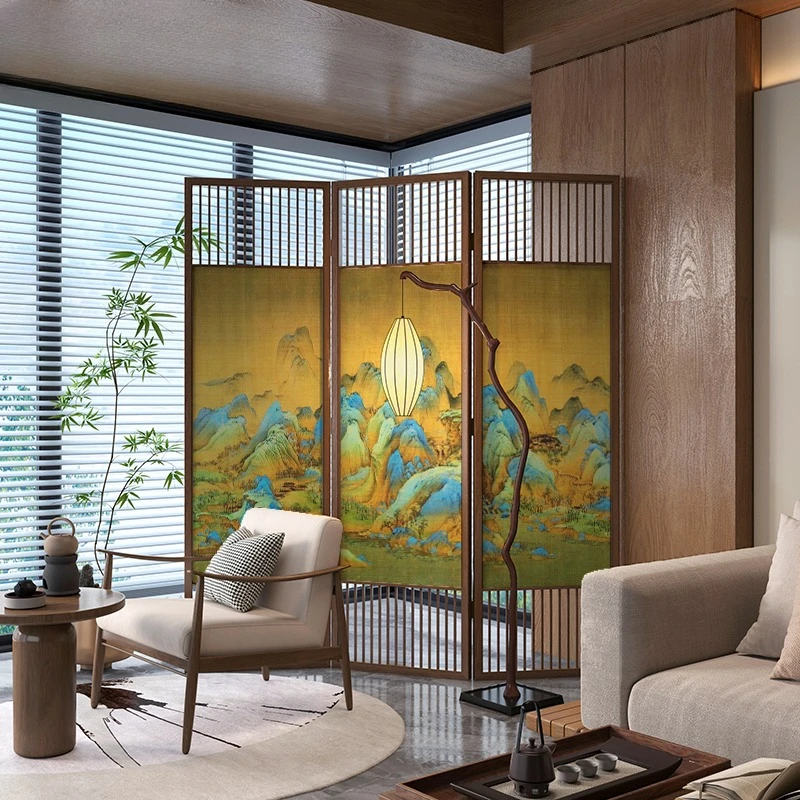 New Chinese folding  partition living room tea room antique decoration mobile folding