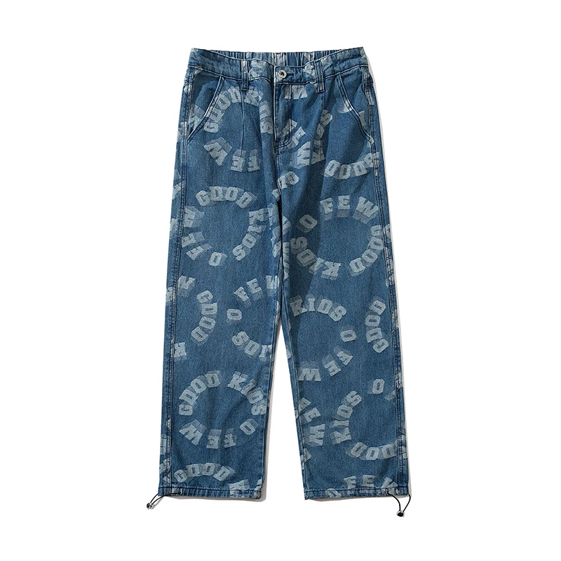 

Young Men's Brand Fashion Loose Casual Jacquard Jeans Trend High Street Mid-waist Straight-leg Pants Wide-leg Hip Hop Pants