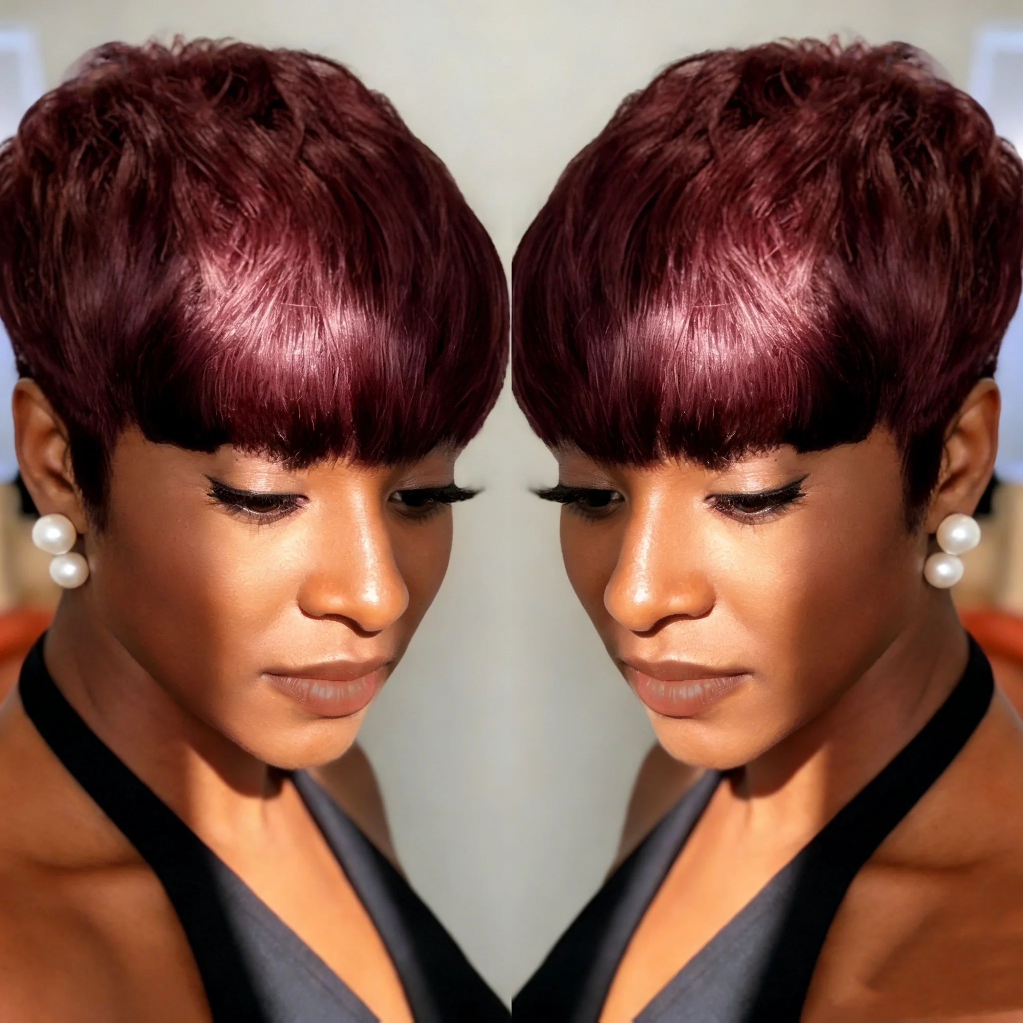 

Парик из натуральных волос, короткая стрижка пикси, многослойный, полностью машинной работы