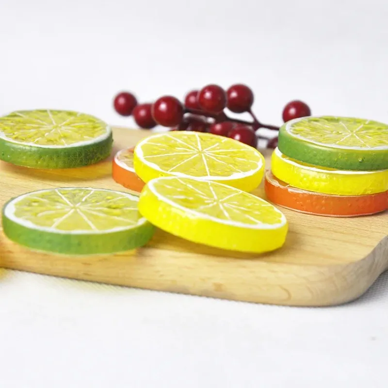Mini simulación de rodajas de limón, frutas artificiales falsas, manzanas súper pequeñas, modelo de plástico de espuma, decoraciones para fiestas, cocina y bodas