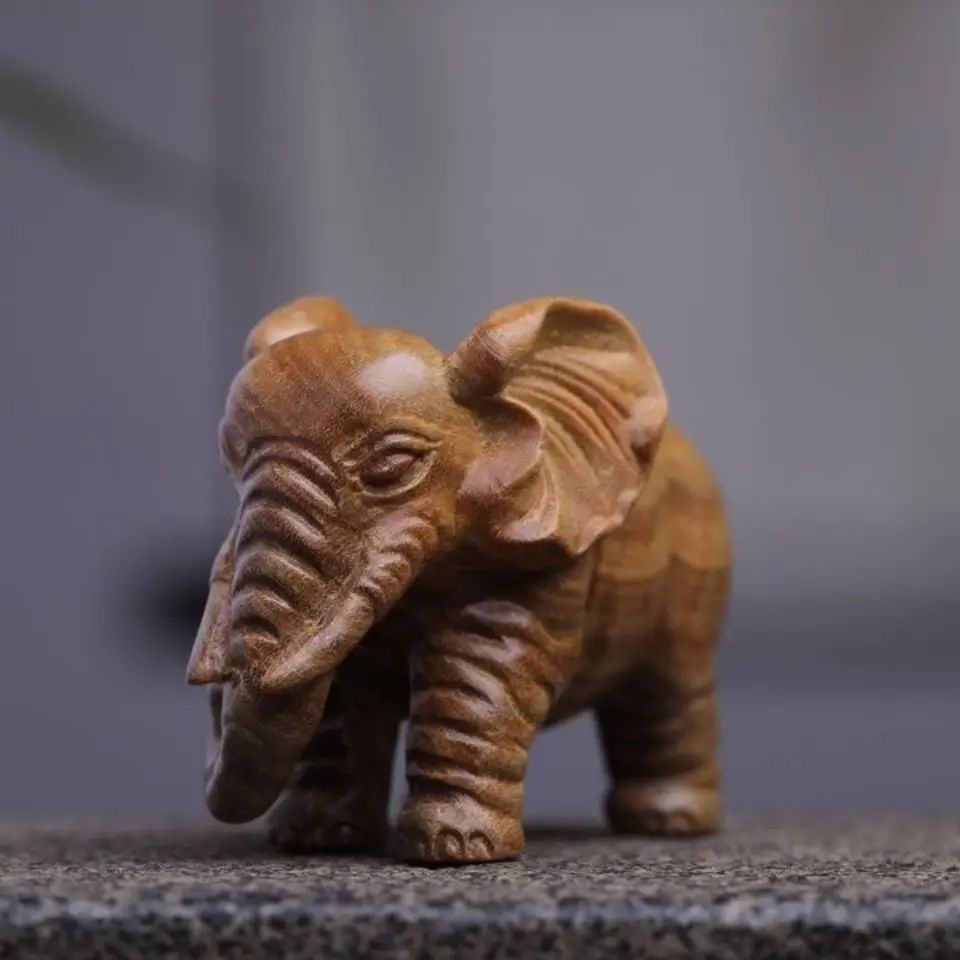 

Hand Carved Wood good luck elephant Statue Figurine Desktop Ornaments Home Decoration Crafts Tea Pet Decor