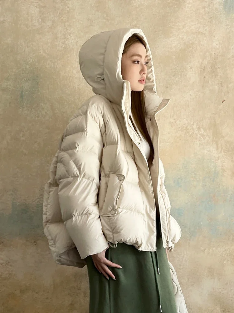 2024 New Autumn Winter Lightweight Cloud Feeling Puffer Jacket White Duck Down Warm Short Down Coats Casual Collar Hooded Parkas