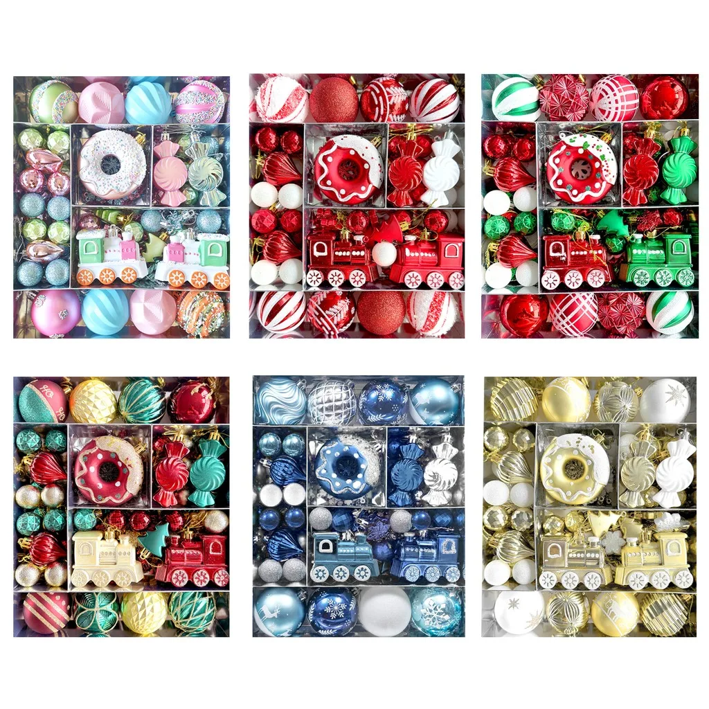 82 Pcs Assorted Electroplated Plastic Christmas Ornaments, Mixed Shape Hanging Decor for Christmas Tree