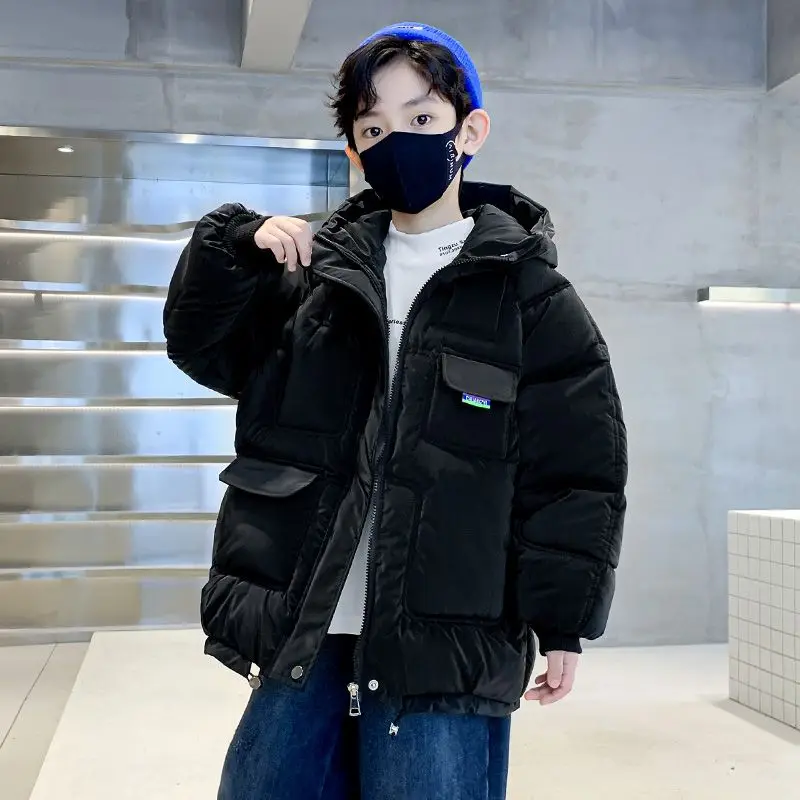 Boys' Cotton-padded Jacket for Tween Boys, Winter Warm Down-filled Thickened Short Coat, Trendy Style