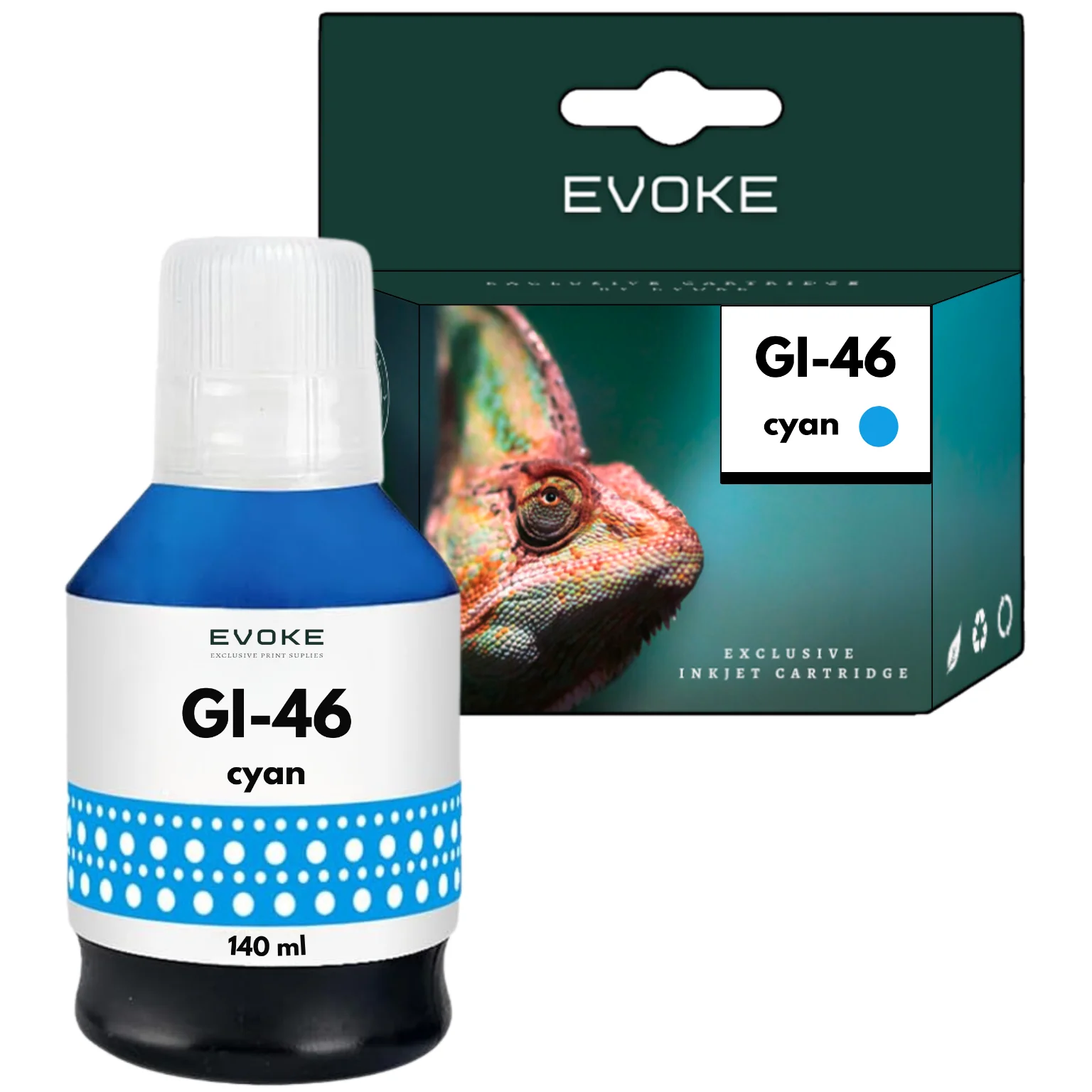 Evoke Compatibele Inkt voor Canon Gi-46C Gi46C Gi-46 Gi46 Cyaan 140 ml 14000 Pagina's Maxify Gx3040 Gx4040 Gx5040 Gx6040 Gx7040