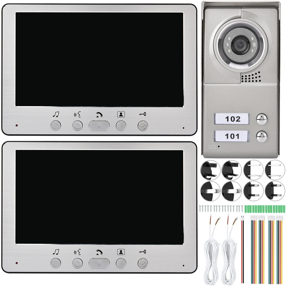 2 Units Wired Video Door Phone Audio Visual Entry Intercom System 7inch Apartment