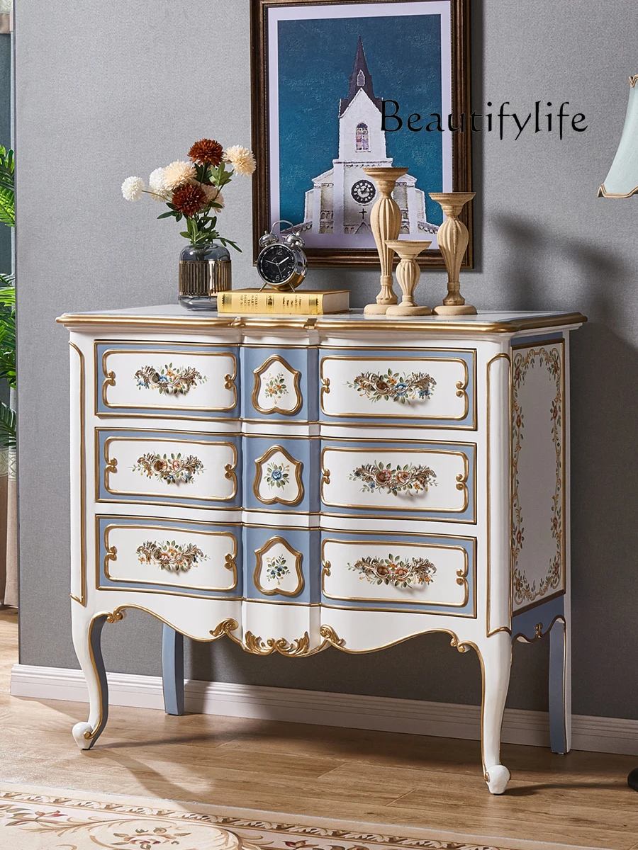 

White Painted European Style Chest of Drawers Solid Wood Storage American Living Room Meal French Hallway Storage Side Cabinet