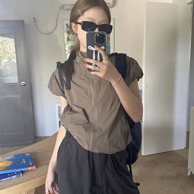 ZOCI American Vintage Sports Jackets Women Mountaineer Short Sleeve Sun-proof Coat Female Summer Thin Zipper Quick Drying Jacket