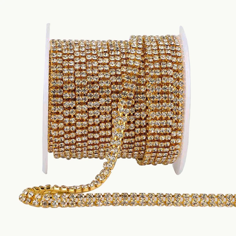 

2 Rows Sew On Rhinestones Chain Dense Claw Cup Chain Shiny Crystal Strass Stones Glass Beads Clothing Rhinestones Chain Crafts