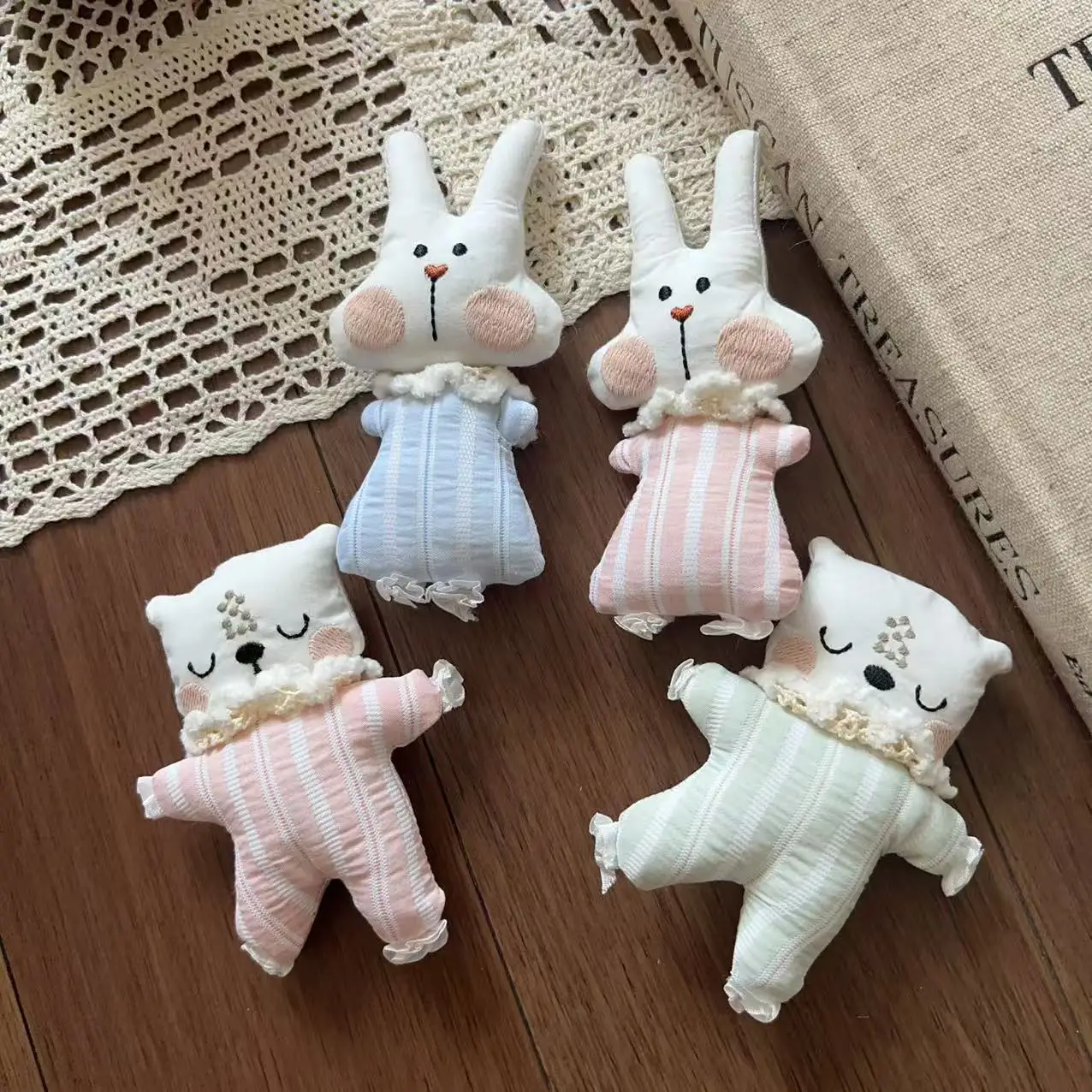 Striped Bear Rabbit Fabric Plush Toy for Shoes Hat Phone Case Bag Pendant DIY Sewing Accessory Premium Soft
