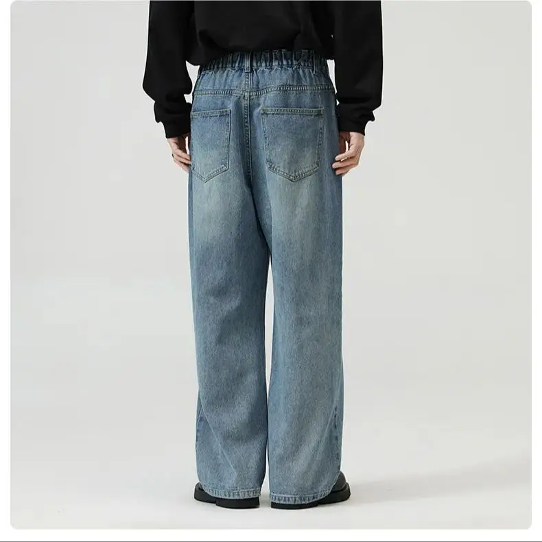 American Retro Washed Loose Straight Jeans Men's Loose Fashion Pants Gradient Pockets Korean Version