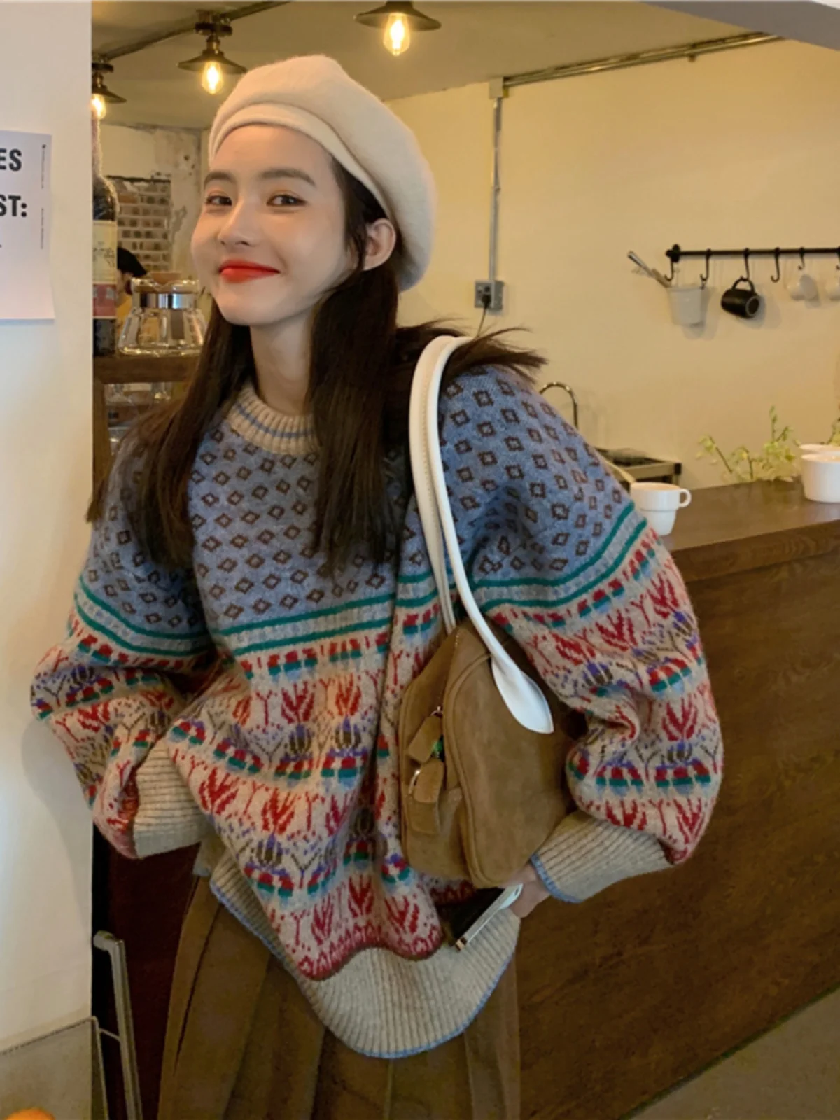 

Retro Knitted Long Sve Women's Sweater Spring Autumn Loose Lazy Sle Overhead Top Heavyweight Texture round Ne Design