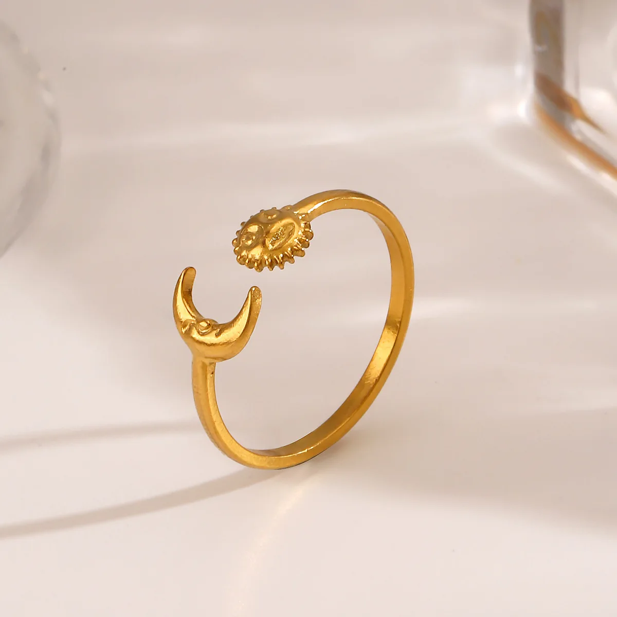 Celestial Sun And Moon Rings Hypoallergenic Minimalist Titanium Steel Stackable Ring For Women Everyday Adjustable Jewelry Gift