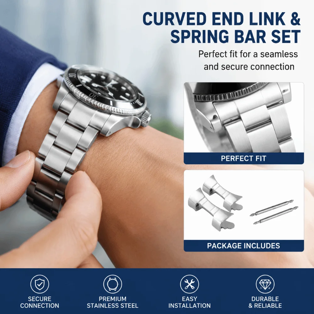 Durable Stainless Steel Watch Strap End Link 20mm Metal Wristband Curved End Link Set Watch Lug End Piece Watch Accessories