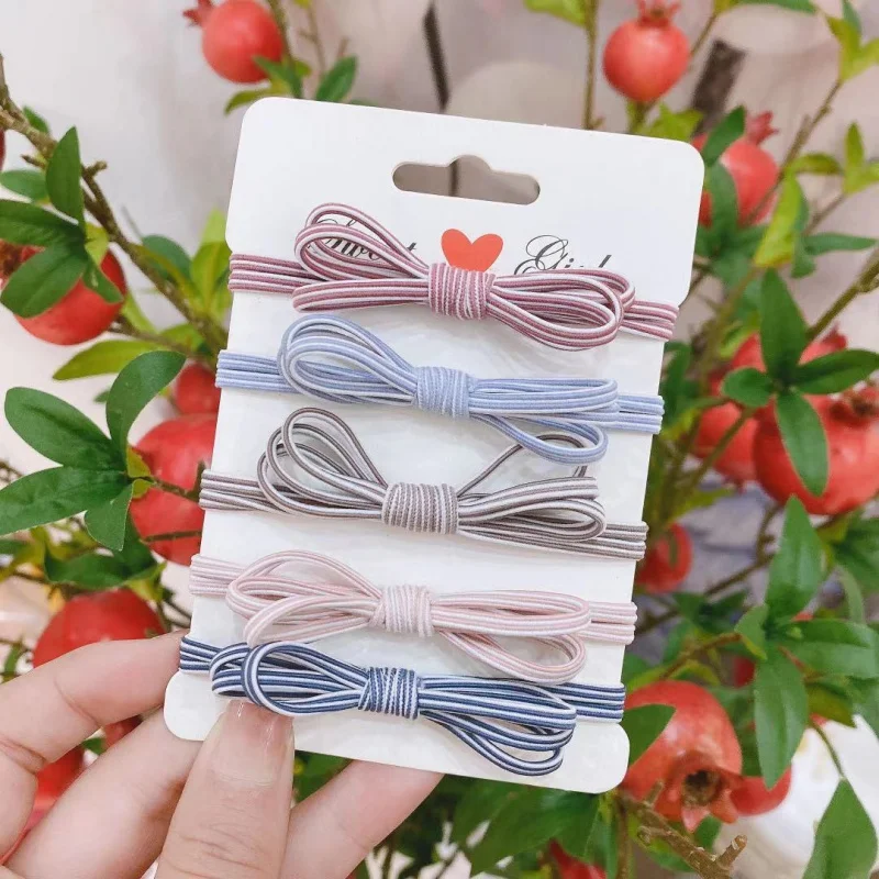 

Braided Double-Strand Striped Bow Hair Tie Korean Style Simple High Elasticity Hair Band Basic Hair Rope for Women