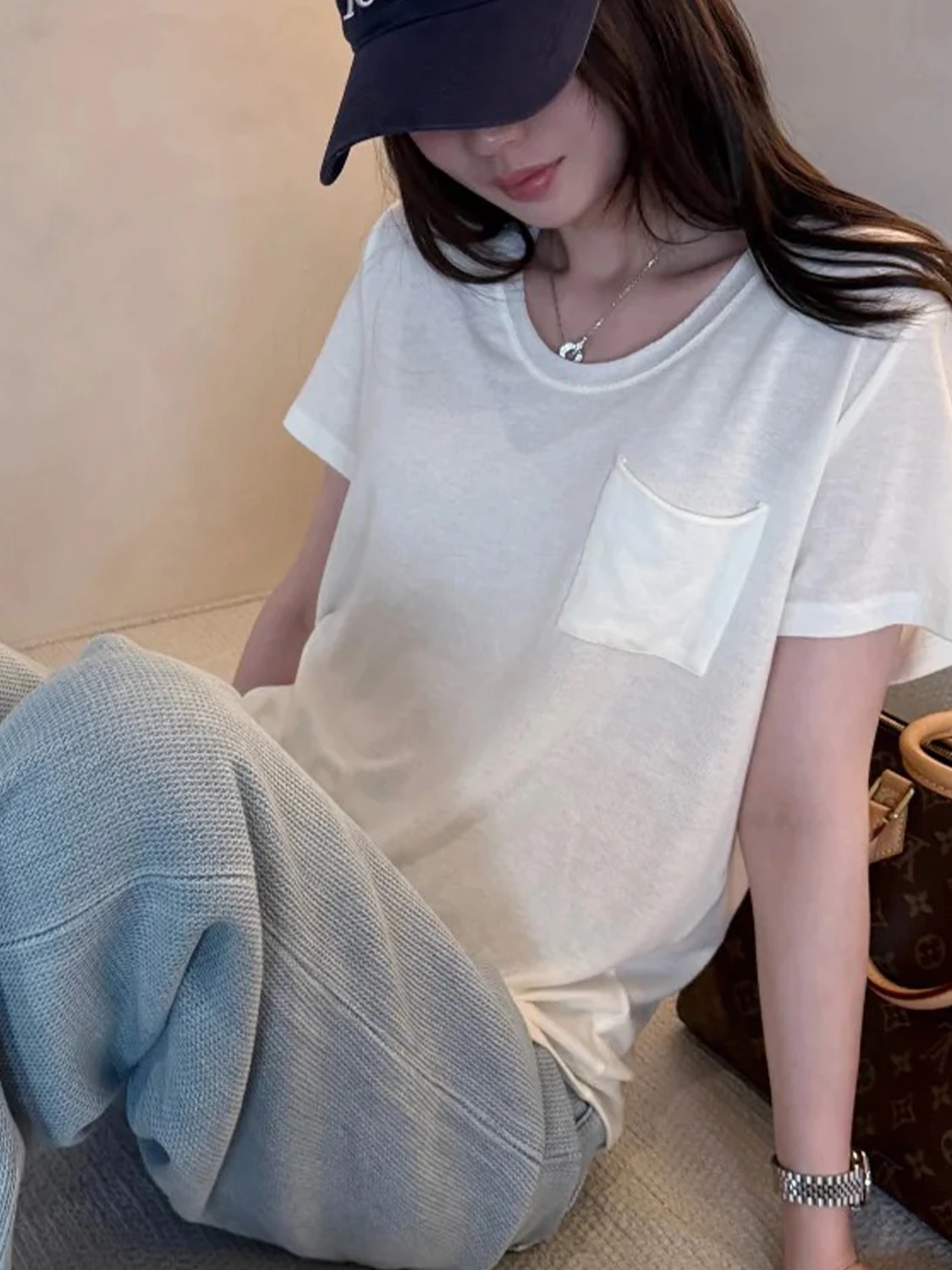 White Linen Rayon Loose Short Sleeve Women's T-shirt Summer Casual Style Comfortable Breathable Lazy High Intelligence Sensation