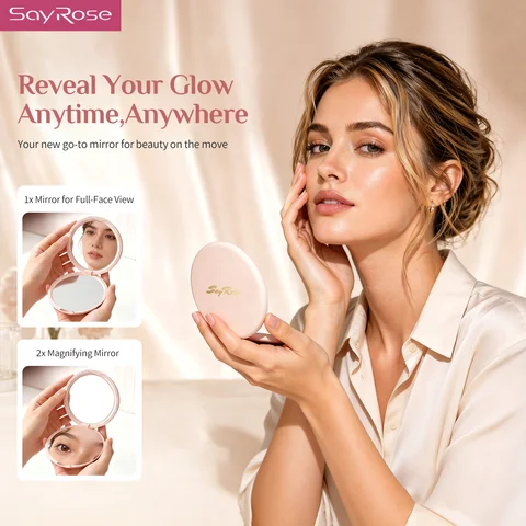 SayRose ZB-12 Compact Makeup Mirror Double Sided 1X 2X Magnifying Pocket Mirror Ultra Thin Portable Folding Cosmetic Mirror Sakura Pink Small Hand Mirror For Women Girls Travel Gift