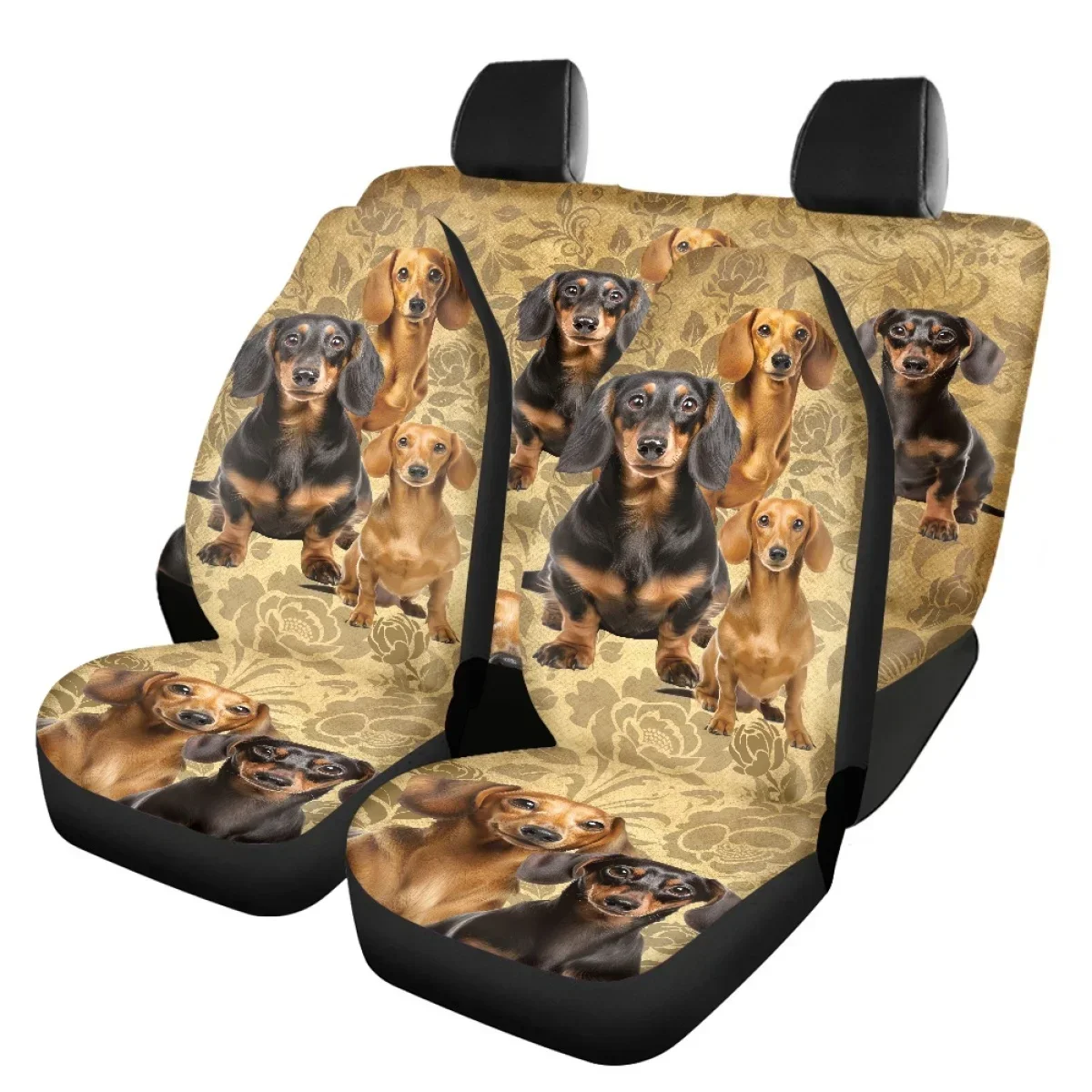 Full Set Car Seat Covers Dachshund Floral Design Universal Size Easy to Intall Front and Back Cushion Protecter Auto Accessories