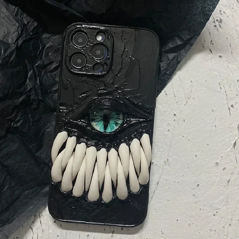 4045 Original Handmade Phone Cases 3D Stereoscopic Teeth Demon Eyes Customized Horror Gothic Bloody Punk Style Halloween Gift