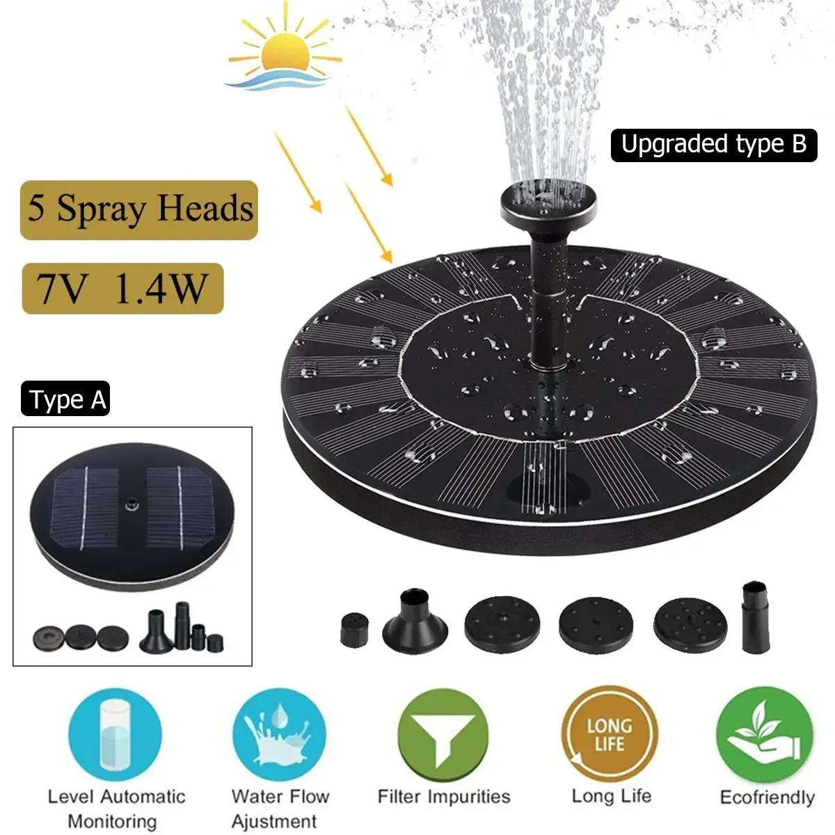 Solar Water Fountain Powered Water Pump Panel Kit 7V Lotus Leaf Floating Pump For Pool Garden Pond Watering Submersible Pump