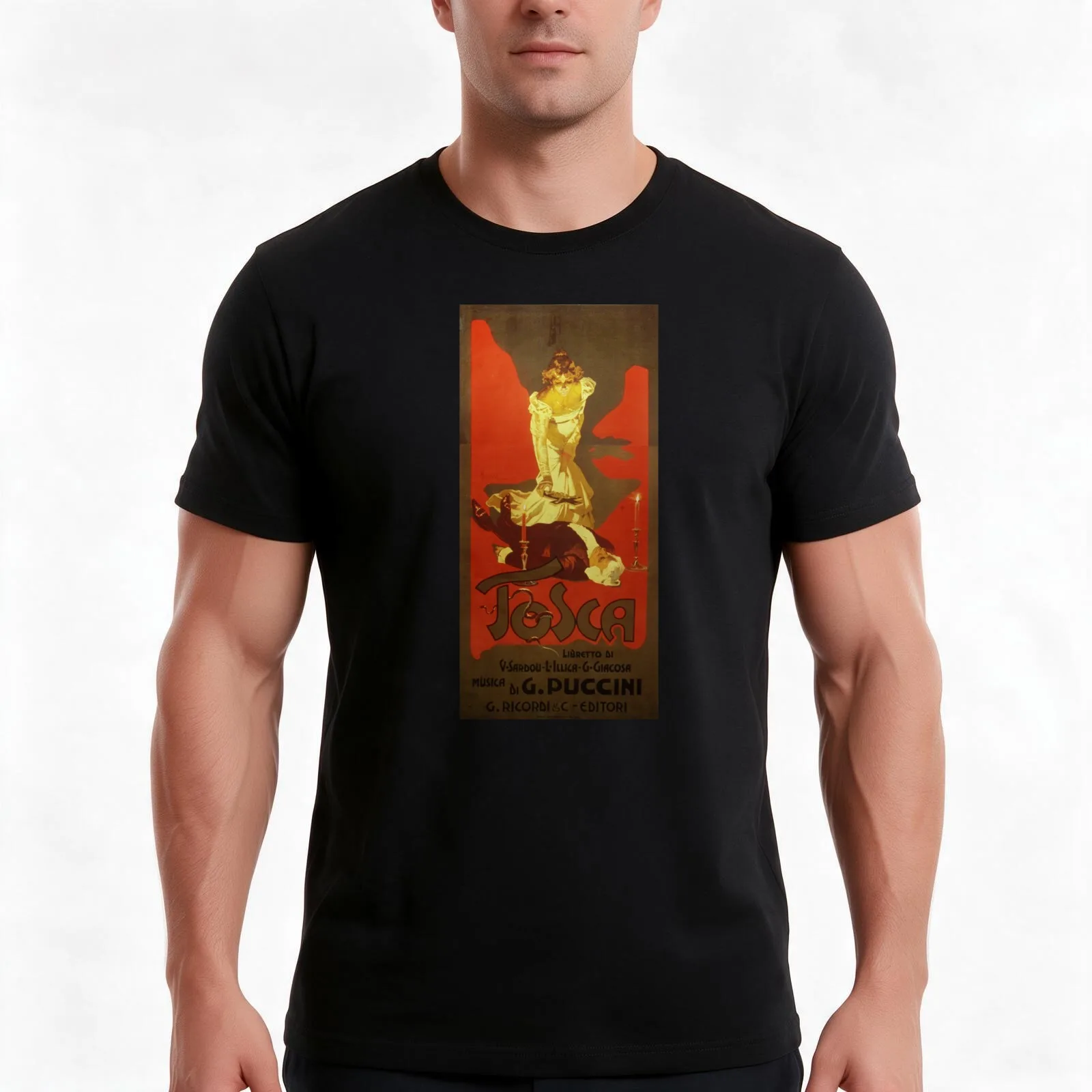 The Death of Scarpia (Poster of Puccini’s opera Tosca 1899) T-Shirt Summer Casual Cotton Tee Oversized Streetwear Tops