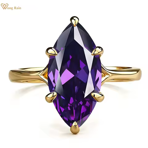 Wong Rain 925 Sterling Silver Marquise Cut 7*14&nbsp;MM&nbsp;Amethyst Citrine&nbsp;Gem Wedding Engagement Ring for Women&nbsp;Fine&nbsp;Jewelry&nbsp;Wholesale