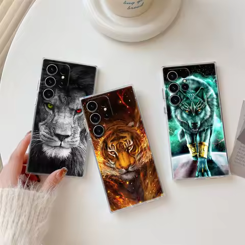 Tigre Wolf Lion Animal Phone Case For Samsung S24 S23 Ultra S22 S20 Plus S21 FE Clear Cases Cover Galaxy S24Ultra S235G Fundas