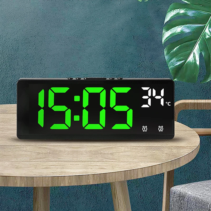 Voice Control Digital Alarm Clock Temperature Dual Alarm Snooze Desktop Table Clock Night Mode 12/24H LED Digital Clock Desk
