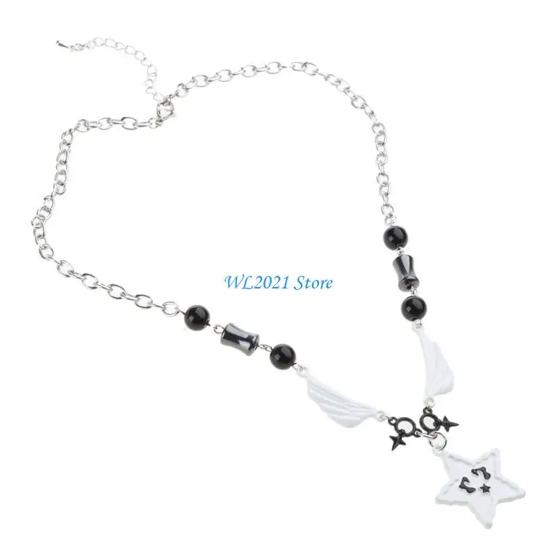 

G5GC Eye-catching Lucky Star Face Pendant Necklace Edgy Metal Chain Choker Fashion Clavicular Chain for Men and Teens