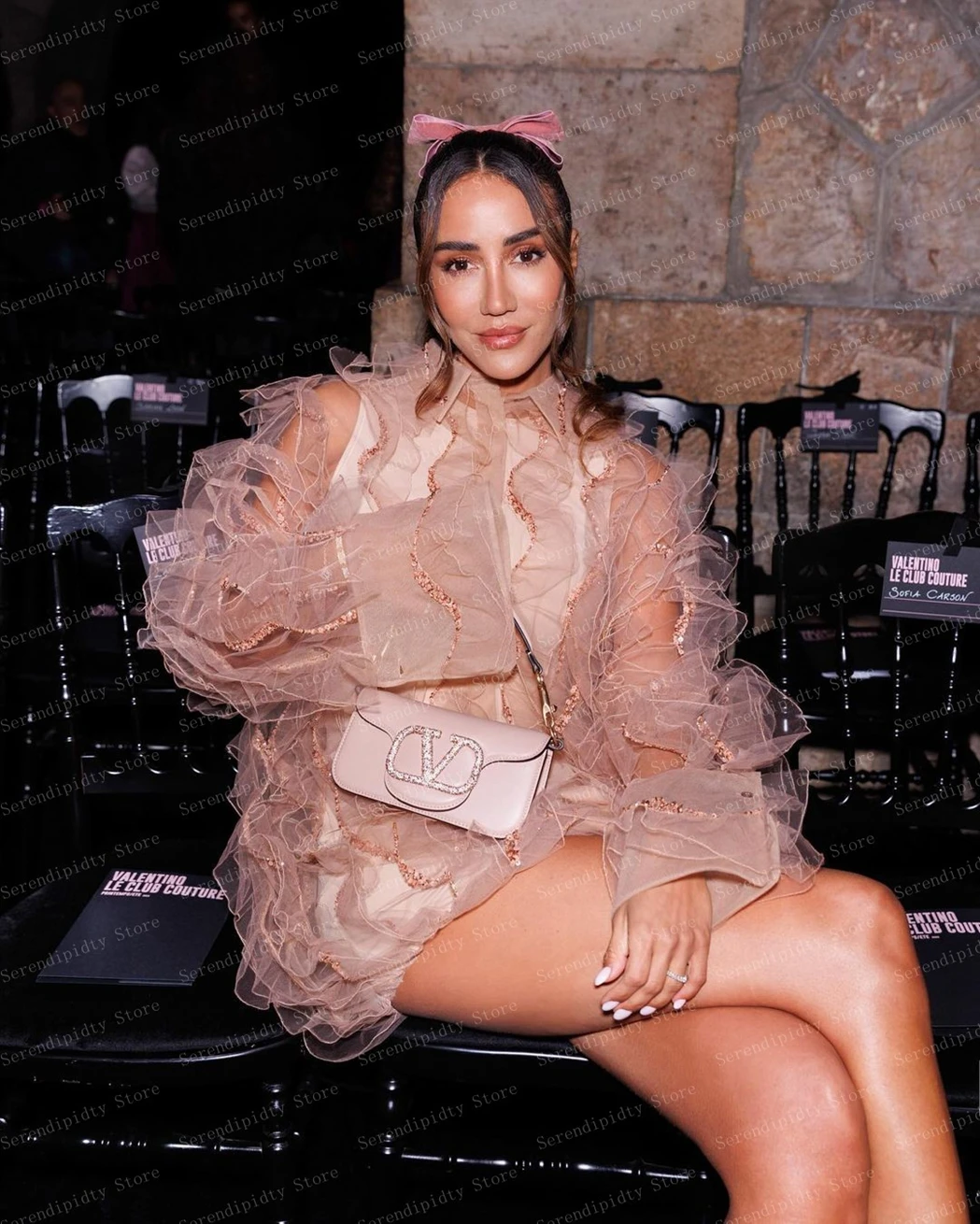 O-neck See Through Long Sleeve Champagne Mini Party Dress Sequins Two Piece Set Shirt & Bodycon Gown Ever Pretty Dresses