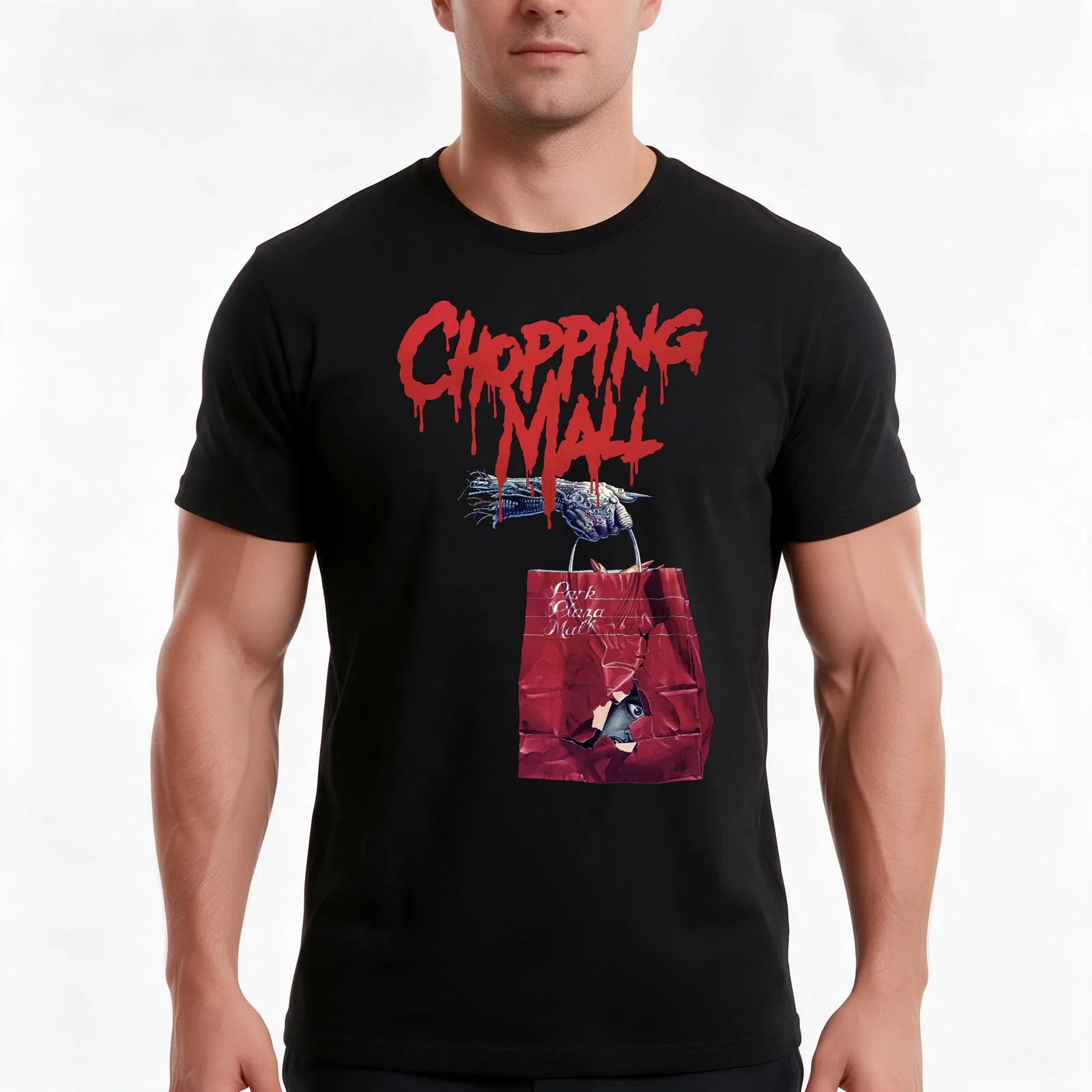 Chopping Mall T-Shirt, Summer Casual Cotton Tee, Oversized Streetwear Tops, Vintage Graphic Print, Loose Fit Short Sleeve