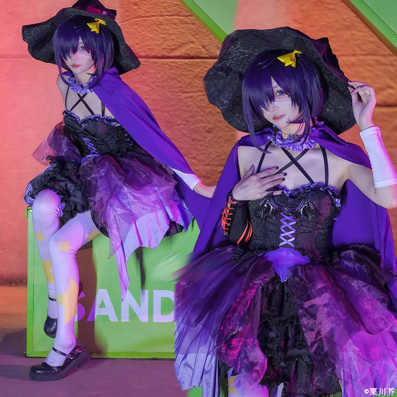 Anime Lolita fantasia para mulheres, Chunibyo delírios Cos, Rikka Takanashi, roxo, vestido de gaze sexy, Halloween Cosplay