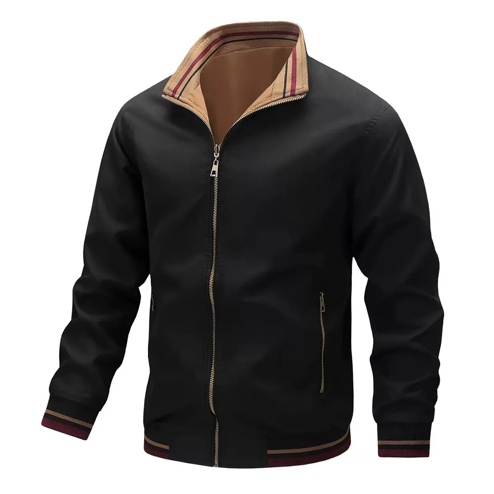 Lightweight Men's Reversible Windbreaker Jacket with Stand Collar Casual Loose Sports Cardigan Outerwear for Everyday Use
