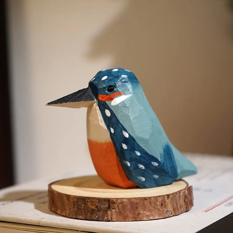 1 PC Kingfisher Hand Carved Wood Sculpture Vibrant Avian Figurine Office Desk Creative Wood craft ornament wooden handmade decor