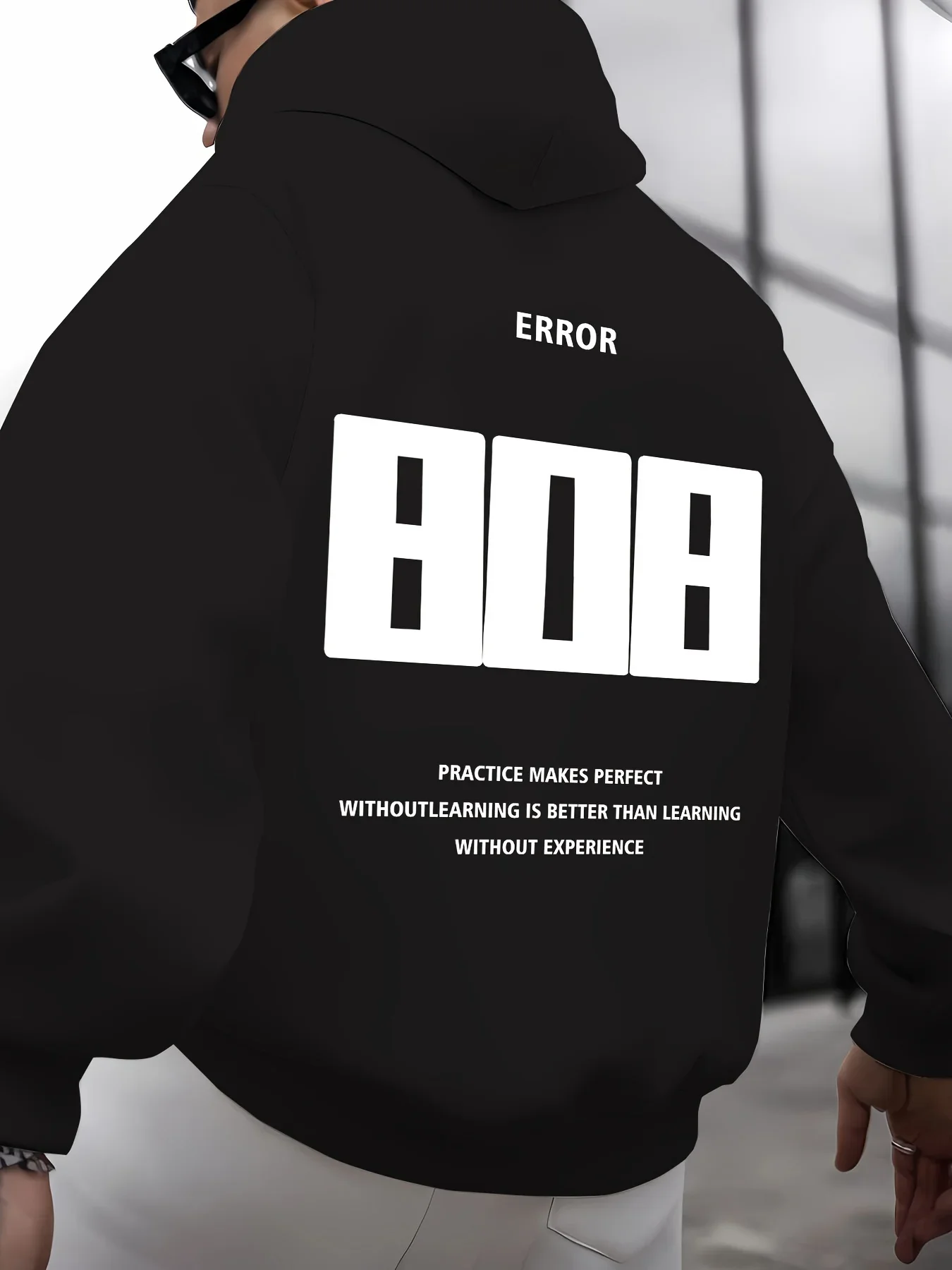 Men's Casual Loose Fit Hoodie "ERROR 808" Graphic Print Outdoor Activities Spring Fall Apparel Streetwear Fashion Comfortable