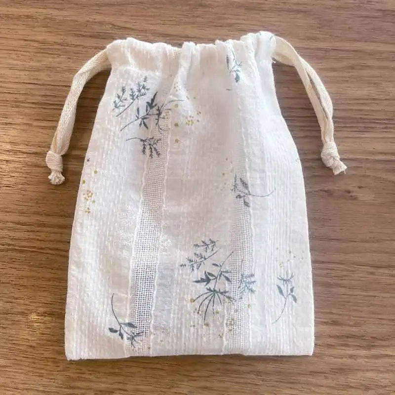 

2Pieces White Jacquard Pure Cotton Cloth Bag Shopping Small Cloth Bag Small Bunch Pocket