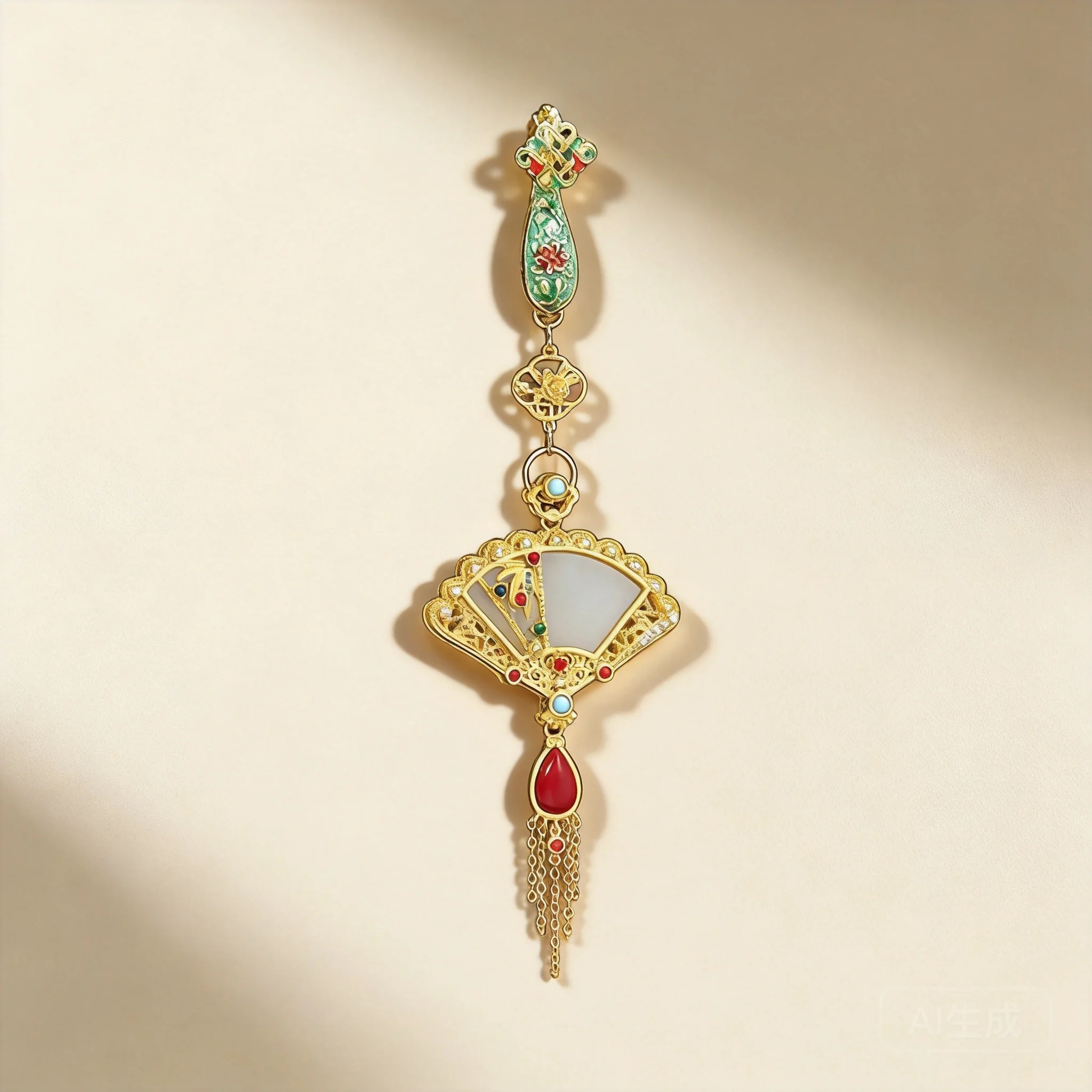 

Chinese Traditional Vintage Palace Lucky Blessing Fan Tassel Lapel Pendant Women Exquisite Electroplated Enamel Cheongsam Hanfu