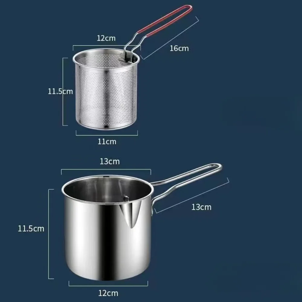 2025 New Stainless Steel Fryer with French Fries and Chicken Wings, Household Small Oil Pot with Filter Screen, Tianfu Luo Pot