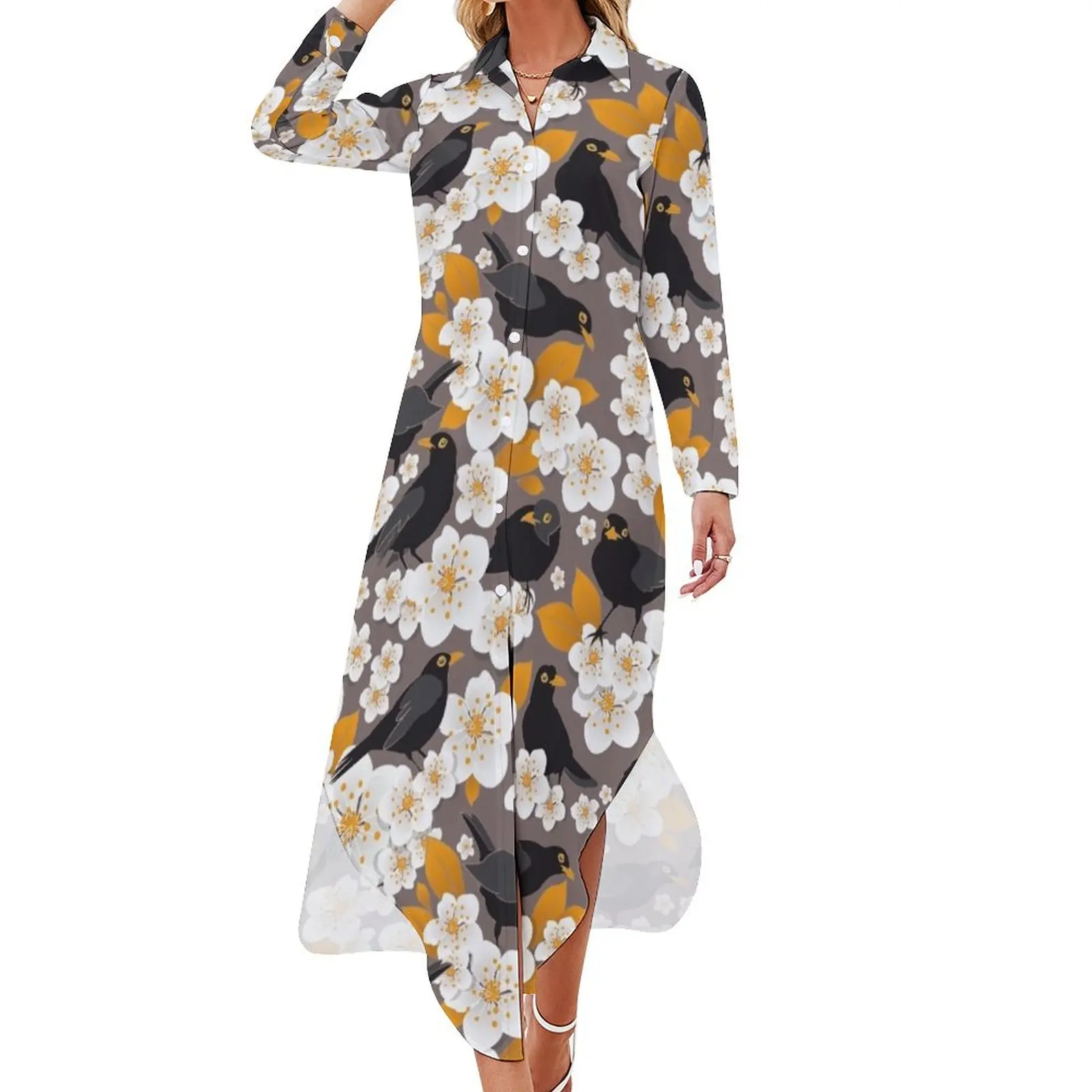 

Waiting for the cherries II Long Sleeved Shirt Dress Women's summer long dress Dress women