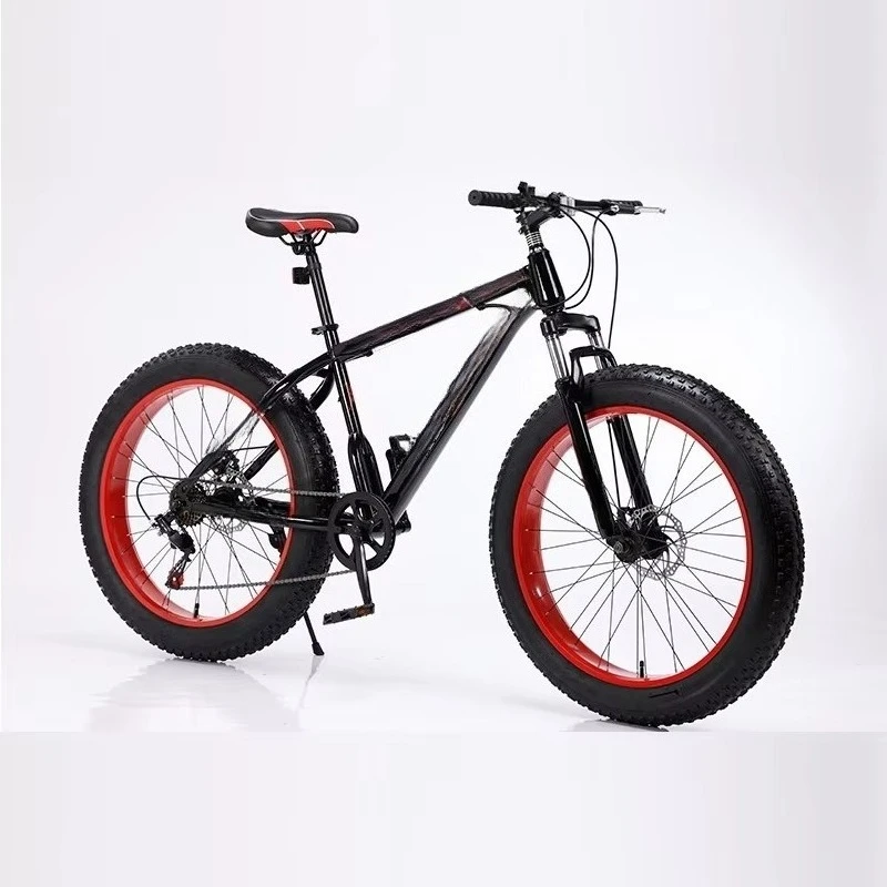 BRSnow Beach Mountain Bike Large Tires Variable Speed Iron Frame 7-Speed Dual Disc Brakes Shock Absorption Stock 26inch Off-road