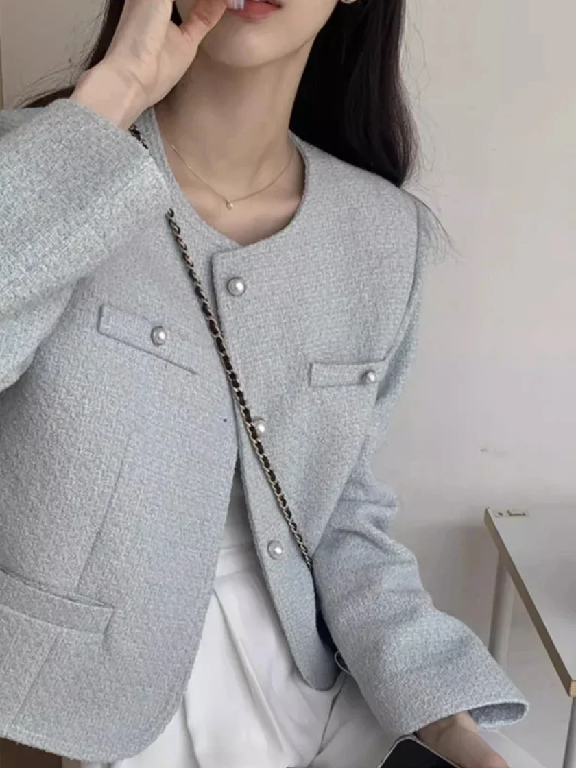 

Spring Outerwear Breathable Comfortable Spring Jacket Korean Chic Round Neck Short Loose Long Sleeve Thin Cardigan Women's