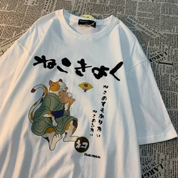 Original Japanese Retro Fun Cartoon Print Pure Cotton Short Sleeved T-shirt For Women And men's Trendy Loose Round Neck Tee