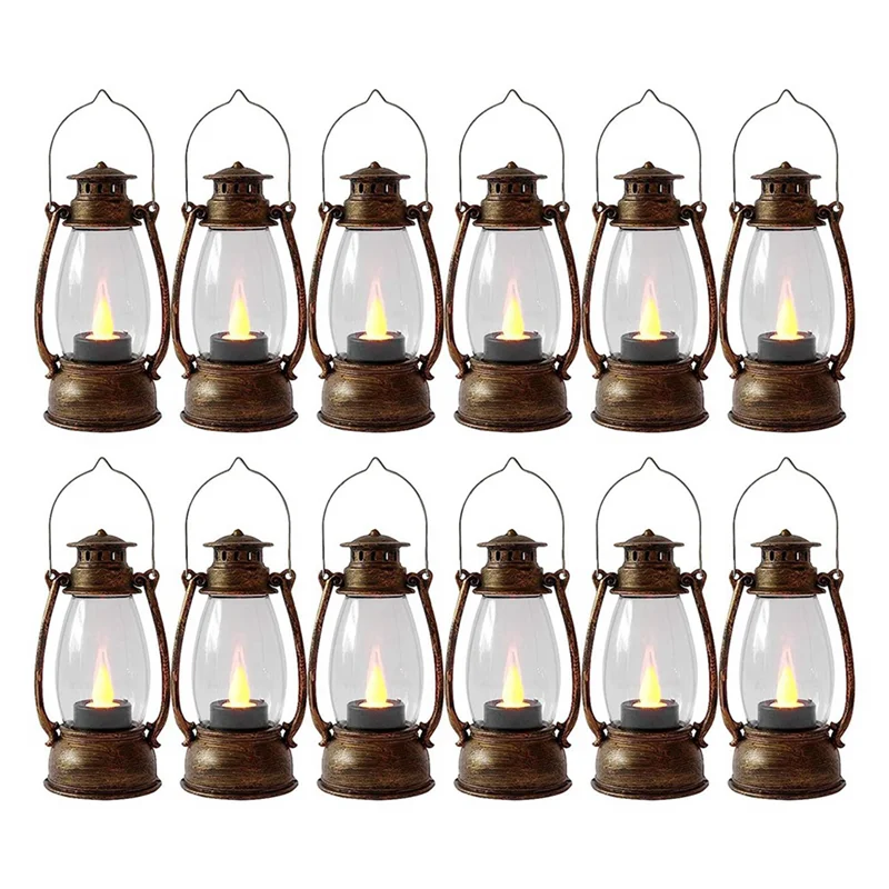 

【A87T】Vintag Candle Lanterns For Indoors 24Pcs Mini Lantern With Flicker Candles Small Hanging Lanterns For Home Decor Copper